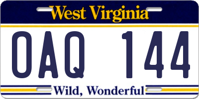WV license plate OAQ144