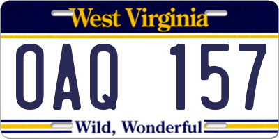 WV license plate OAQ157