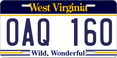 WV license plate OAQ160