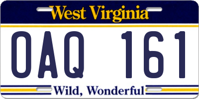 WV license plate OAQ161