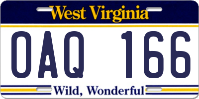 WV license plate OAQ166