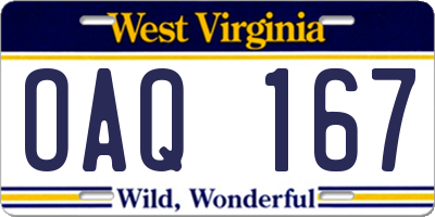WV license plate OAQ167