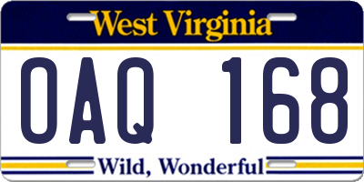 WV license plate OAQ168