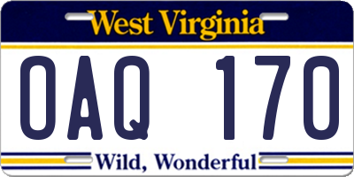 WV license plate OAQ170