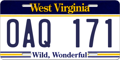 WV license plate OAQ171