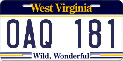 WV license plate OAQ181