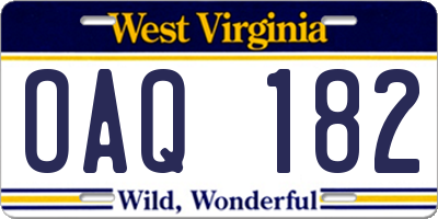 WV license plate OAQ182