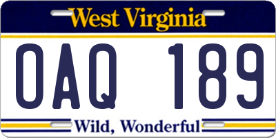 WV license plate OAQ189