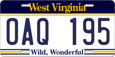 WV license plate OAQ195