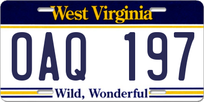 WV license plate OAQ197