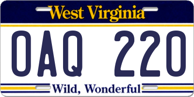 WV license plate OAQ220