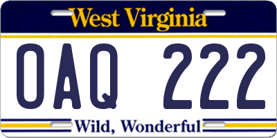 WV license plate OAQ222