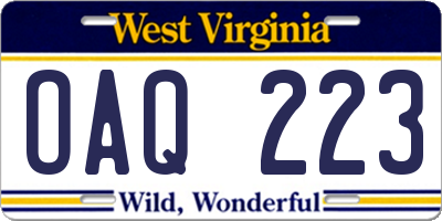 WV license plate OAQ223