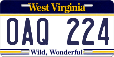 WV license plate OAQ224