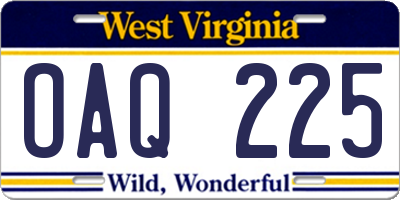 WV license plate OAQ225