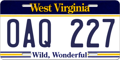 WV license plate OAQ227