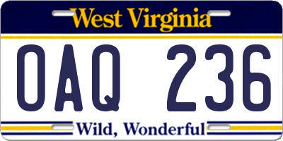 WV license plate OAQ236