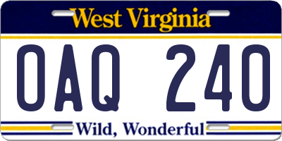 WV license plate OAQ240