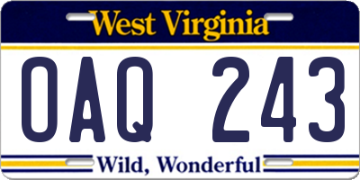 WV license plate OAQ243