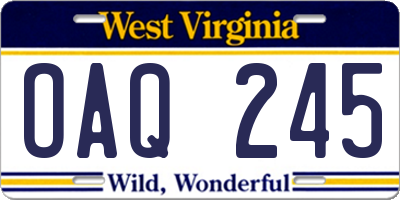 WV license plate OAQ245