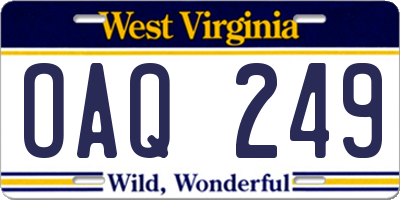 WV license plate OAQ249