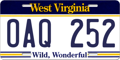 WV license plate OAQ252