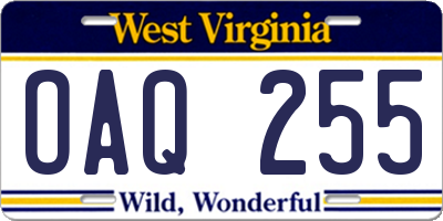 WV license plate OAQ255