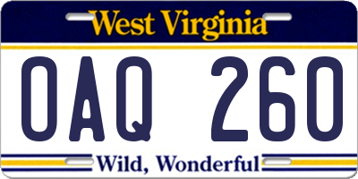 WV license plate OAQ260