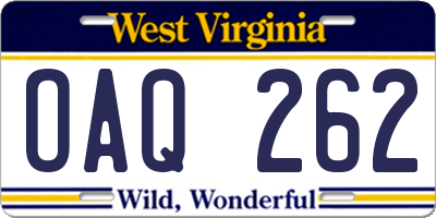 WV license plate OAQ262