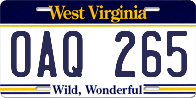 WV license plate OAQ265
