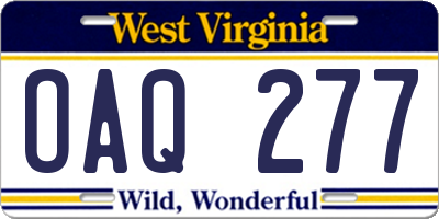 WV license plate OAQ277