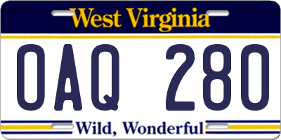 WV license plate OAQ280