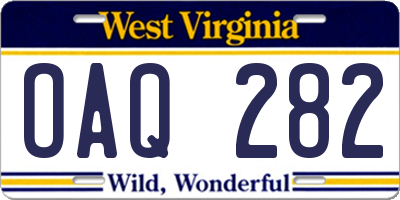 WV license plate OAQ282