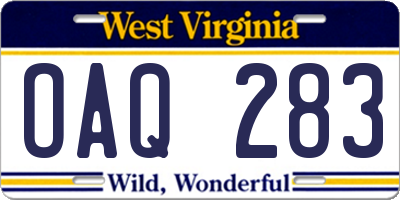 WV license plate OAQ283