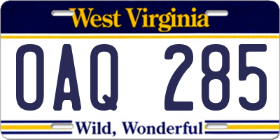 WV license plate OAQ285