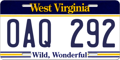 WV license plate OAQ292
