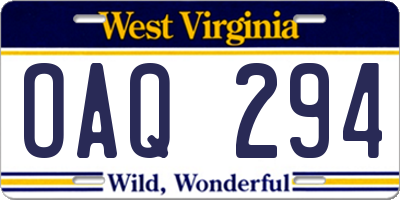 WV license plate OAQ294