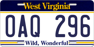 WV license plate OAQ296