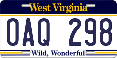 WV license plate OAQ298