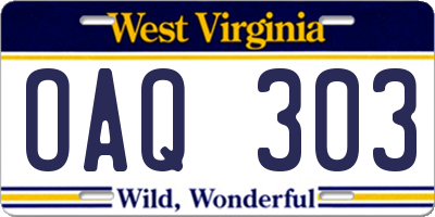 WV license plate OAQ303