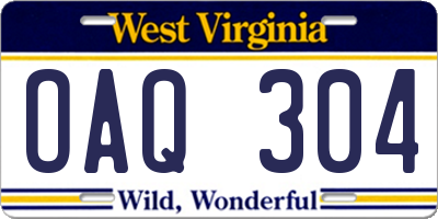 WV license plate OAQ304