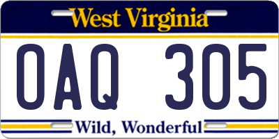 WV license plate OAQ305