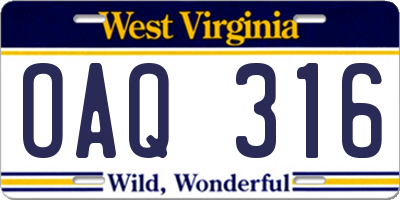 WV license plate OAQ316