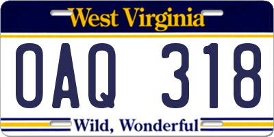 WV license plate OAQ318