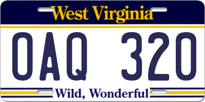 WV license plate OAQ320