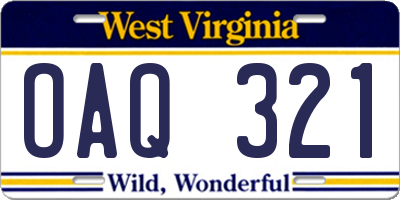 WV license plate OAQ321