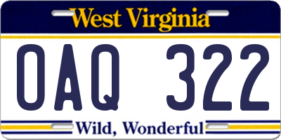 WV license plate OAQ322