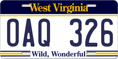 WV license plate OAQ326