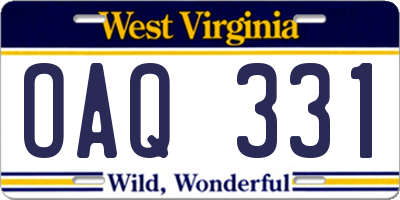 WV license plate OAQ331