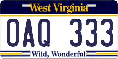 WV license plate OAQ333